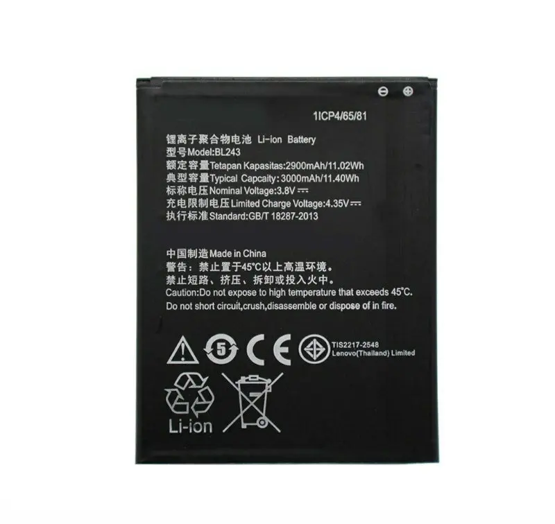 1x Новый 3000 мАч BL 243 BL243 батарея для lenovo Lemon K3 Примечание K50-T5 A7000 A5500 A5600 A7600 2900 мА/ч