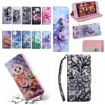 

For Samsung A10S A20S A30S A2 Core A10e A20e M40 A60 A80 3D Leather Wallet Case Flower Wolf Lace Slot ID Flip Cover Pouch 60PCS