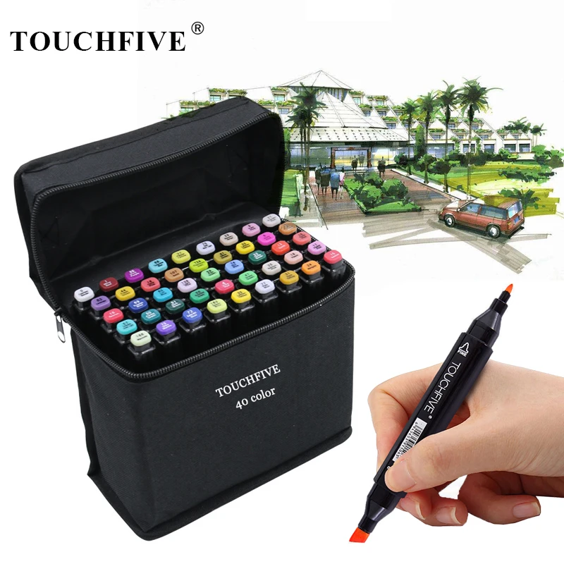 

TouchFive 168 Colors Alcohol Markers Set Dual Tip Sketch Marker Pen Coloring Feutre Alcool Drawing Brush Pen Anime Art Supplies