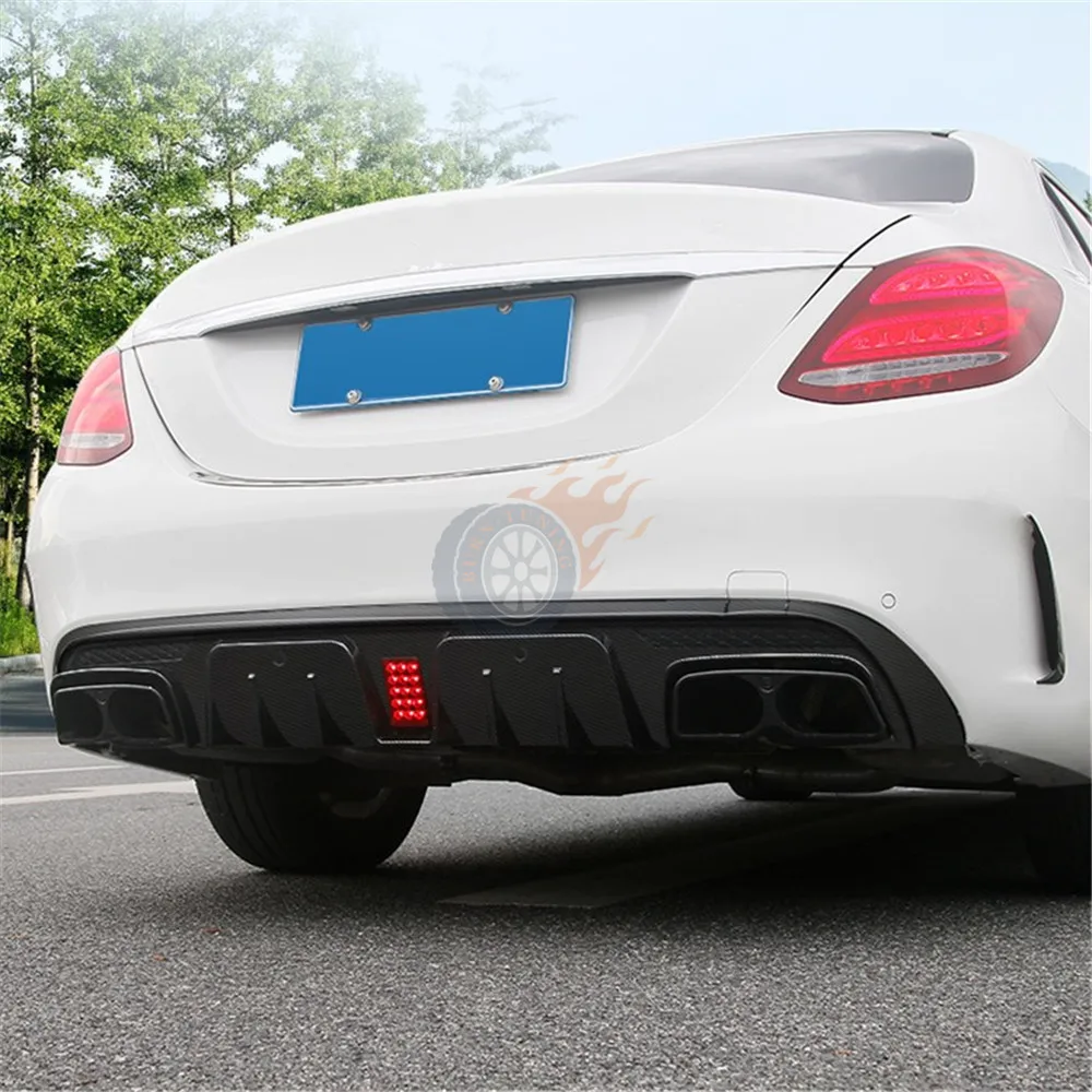Задний диффузор из углеродного волокна ABS для Mercedes W205 C Class C200 C220- Sport Edition бампер для губ со стробоскопическим светодиодный светильник