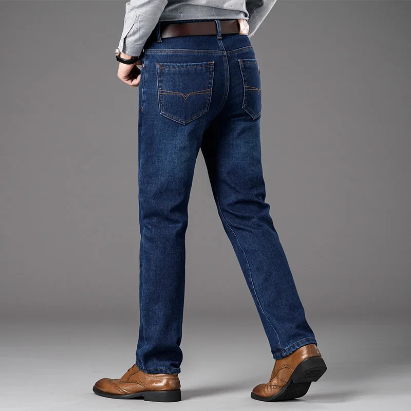 Seller Winter Mens Jeans Velvet Jeans Warm Casual Tall Men's Trousers Stretch Straight High Long Length Pants Thicken Plus cashmere