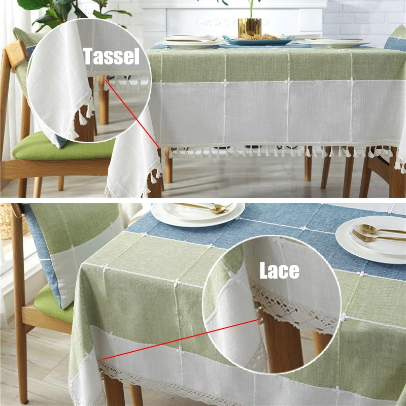 Tassel/Lace Edge Tablecloth Embroidered Imitation Cotton and Linen Rectangular Table Cover Kitchen Table Cloth Home Decoration