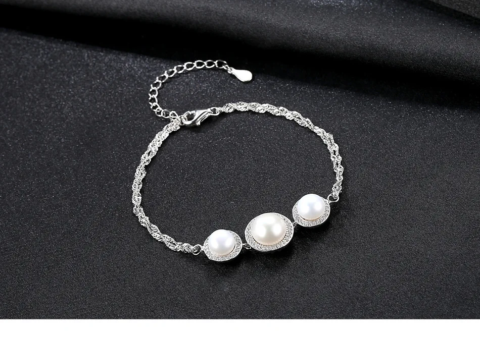 Cena S925 sterling silver bransoletka micro zestaw 3A cyrkon pearl słodkowodne moda biżuteria
