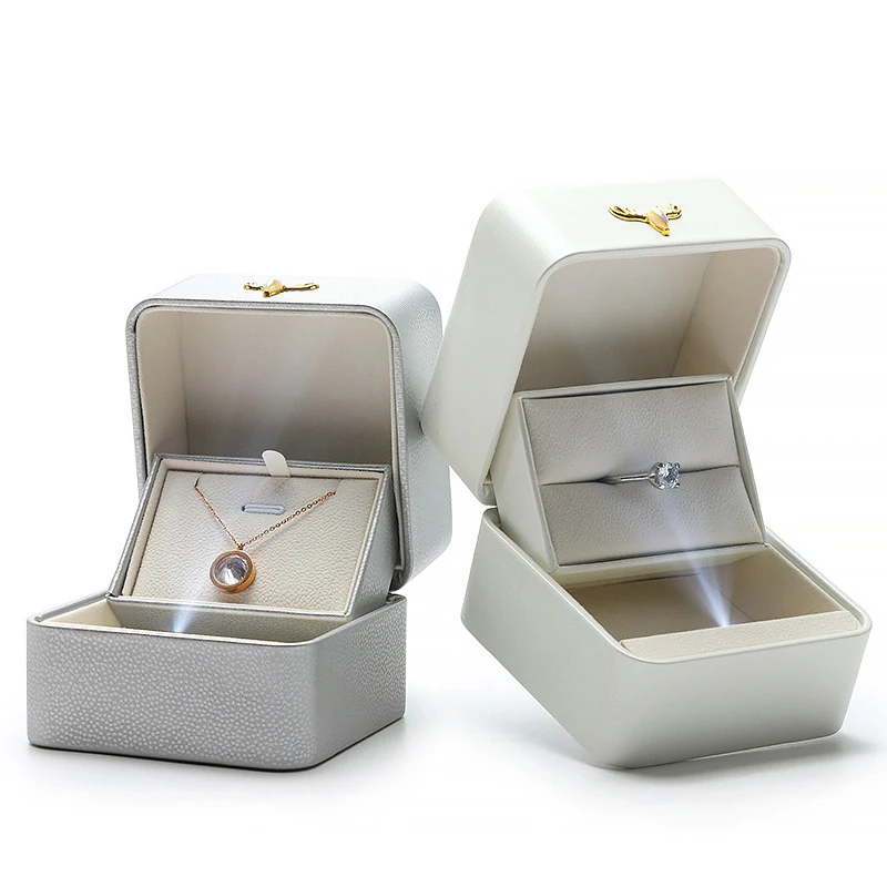 Luxury High-grade PU Leather LED Light Ring Pendant Wedding Engagement Gift Box New Design Jewelry | Украшения и аксессуары