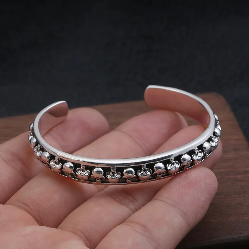 925 Sterling Silver Personality Bracelet Men And Women Thai Silver Creative Popular Skull Bracelet Street Hip Hop Style