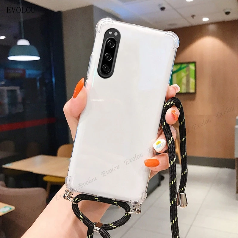 Shockproof Transparent Crossbody Lanyard Phone Case with Clear Back Cover