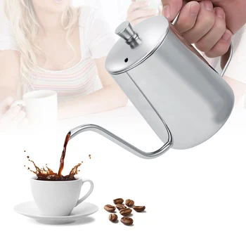 

550ml Stainless Steel Long Gooseneck Coffee Hand Punch Pot Kettle with Lid for Home Kitchen Coffee Shop