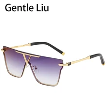 

Fashion Rimless Square Sunglasses For Men's Large One-Piece Luxury Brand Designer Sun Glasses Women Vintage Metal Frame UV 400