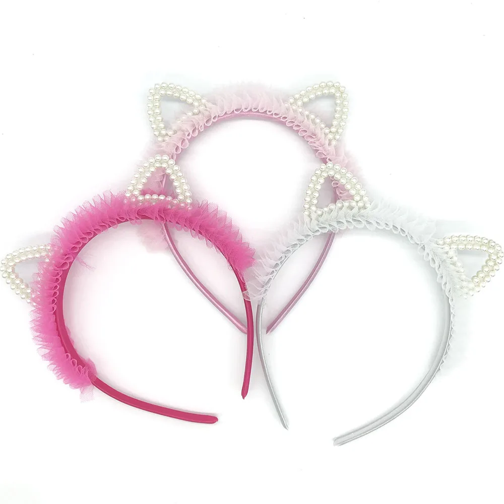 

New cute girl Children's pearl headband Elegant Girls Cat ear pearl hot personality hair accessories Women's Headbands party