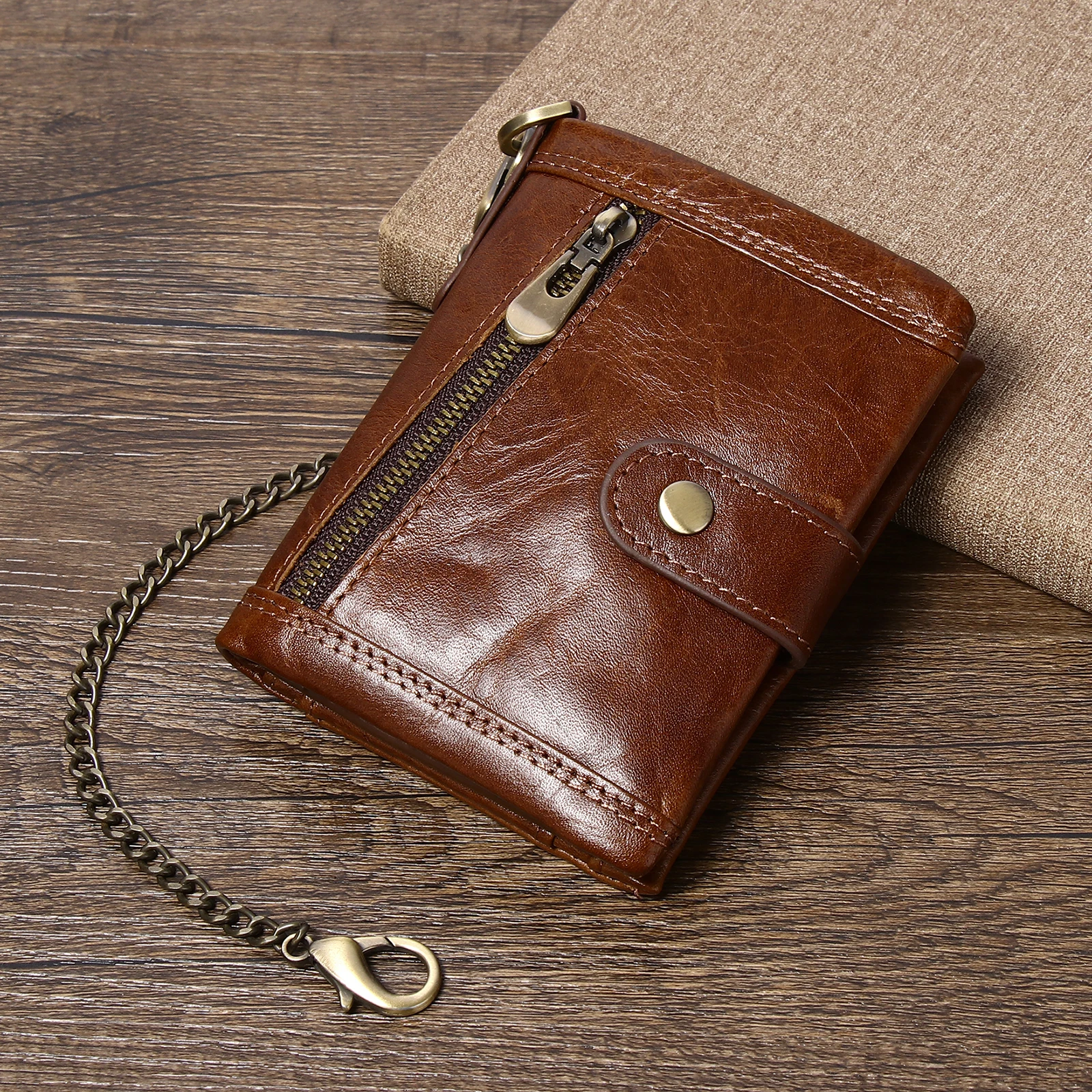 New Fashion Rivet Chain Genuine Leather Wallet Men Long Wallet Leather Men  Purse Male Clutch Bag Money Clip Money Bag Phone Case - Wallets - AliExpress