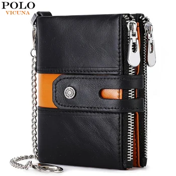 

VICUNA POLO 100% Genuine Cow Leather Men's Card Holder Wallet Large Capacity Cow Skin Short Wallet For Male High Quality