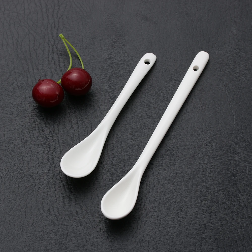 Long Handle Tea Spoon Porcelain Coffee Sugar Dessert Spoons Children Soup Scoop Kitchen Flatware Tableware soup spoon porcelain spoon oil spoon