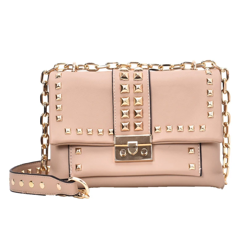 

European Fashion Female Rivet Tote bag 2019 New Quality PU Leather Women's Designer Handbag Lock Chain Shoulder Messenger Bag