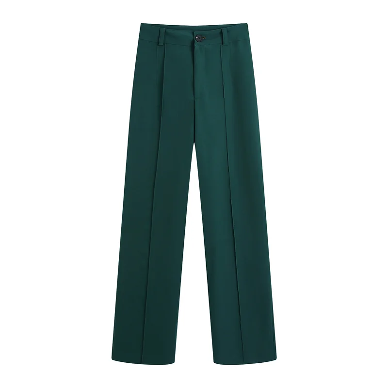 Pantalones largos holgados de cintura alta para mujer, pantalones de Verde botella, moda informal, pantalones de pierna ancha, 2021