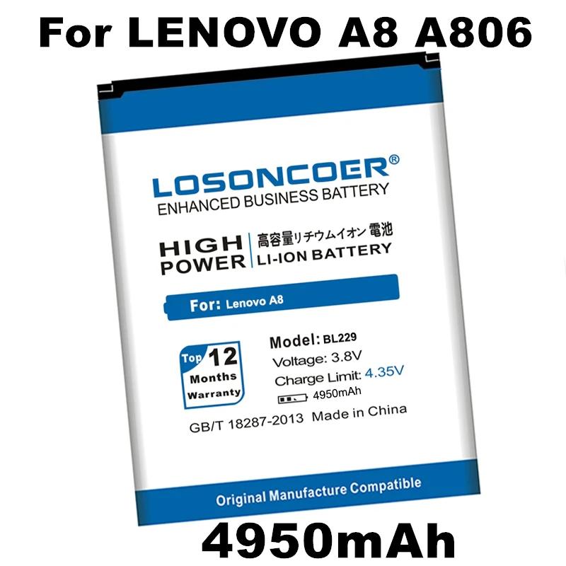 LOSONCOER 4950 мАч BL229 для Lenovo A8 аккумулятор A806 A808t телефонная батарея онлайн номер