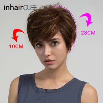 Imhaircube Synthetic Pixie Cut Women Wigs Natural Bangs Fluffy Layered Straight Blonde Highlights Heat Resistant Short Hair Wig 2