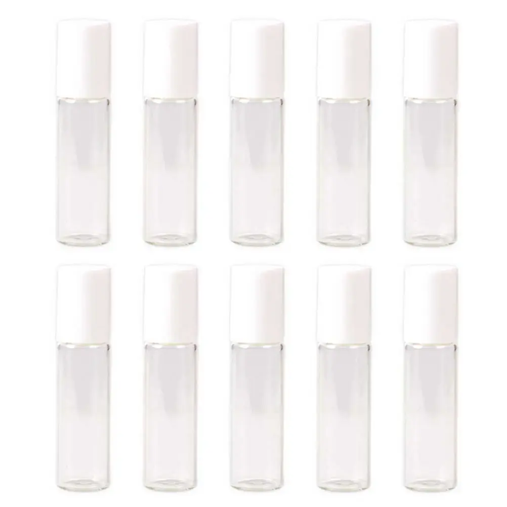 

5PCS/lot Transparent Waterproof Durable White Cap Clear Glass Roller Bottle Empty Ball Perfume Cosmetic Make Up Bottle 5ml/10ml