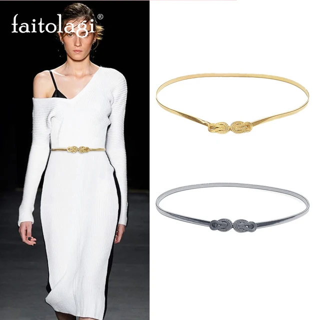 Chain Belt For Women Elastic Stretch Ladies Dress Waist Belt Skinny Thin  Gold Silver Color Female