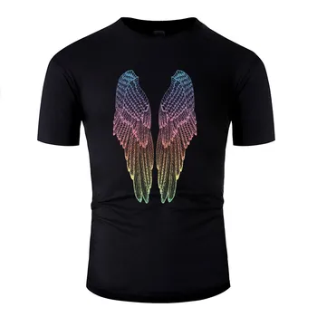 

Designing Casual Long Rainbow Angel Wings Mens Tshirt 100% Cotton Classic Tshirt Man Male Plus Size S-5xl Hiphop Tops