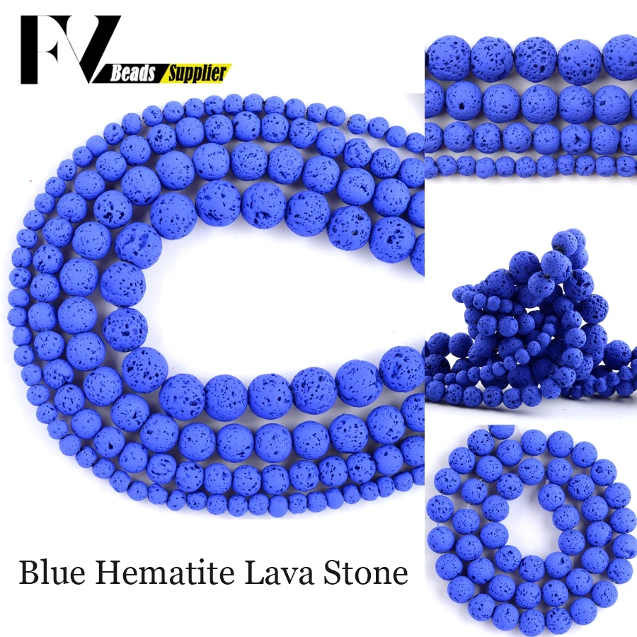 

Natural Blue Hematite Lava Stone Beads Round Loose Spacer Beads For Jewelry Making Volcanic Rock Diy Bracelet Charm 4 6 8 10mm