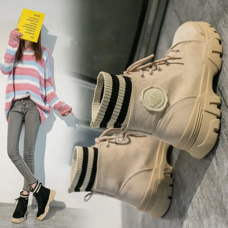 

Popular Brand Locomotive Martin Boots Women's British-Style 2019 New Style Autumn And Winter Versatile Students Dull Polish Sock
