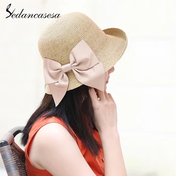 

Summer Fashion Ladies Girls Summer Straw Hat for Women Hats with Bow Sun Visor High Quality Wide Brim WGSC192005