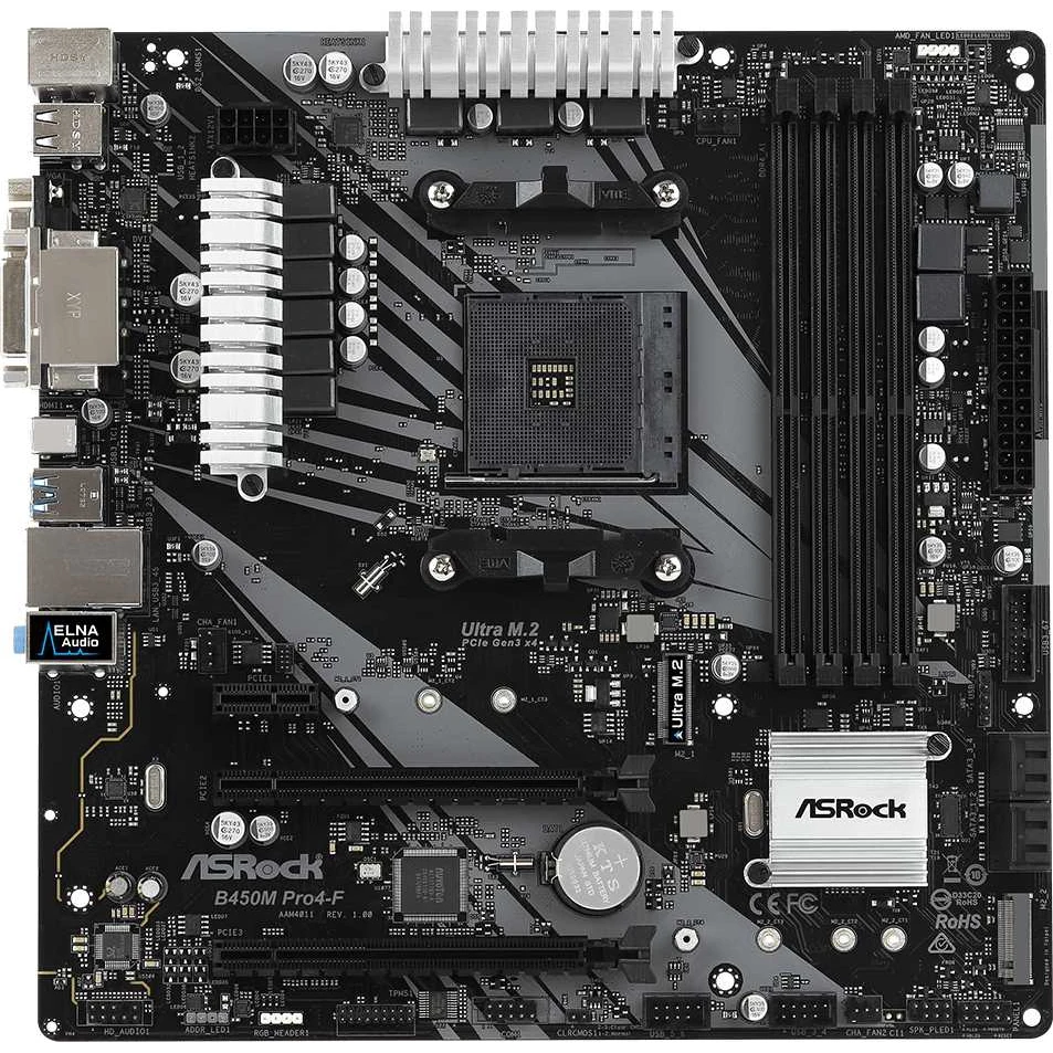 Материнская плата Asrock B450M PRO4-F Soc-AM4 AMD B450 4xDDR4 mATX AC`97 8ch(7.1) GbLAN RAID+VGA+DVI