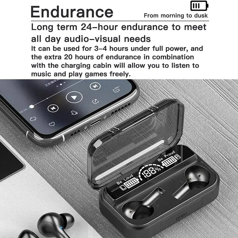 TWS Earphone with 2000mAh Charging Case IPX7 Waterproof Ear Buds Mini Wireless BT 5 0 Earbuds Touch Control LCD Display PK I12