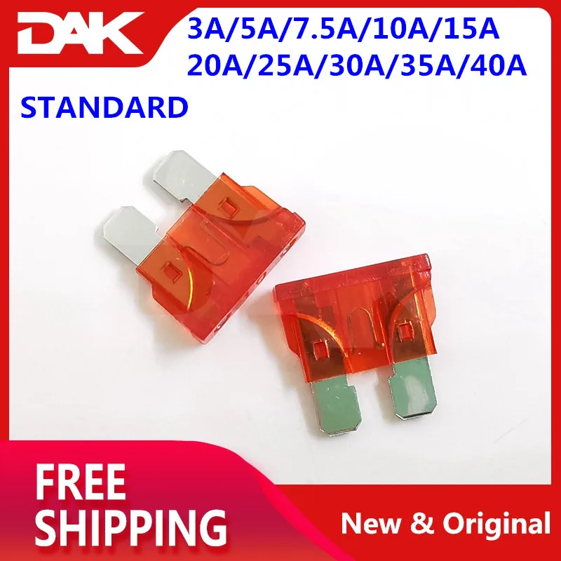 

100PCS STANDARD Size kit Blade fuse Automobile Car fuse Include Ampere : 3A/5A/7.5A/10A/15A/20A/25A/30A/35A/40A Each 10 pieces