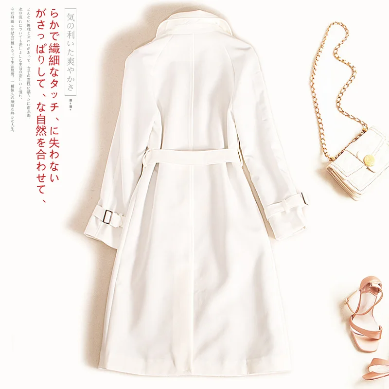 2019 Woman Autumn White Double-breasted Trench Coat British Style High Quality Chic Chalaza Long Loose Coat XS-4XL
