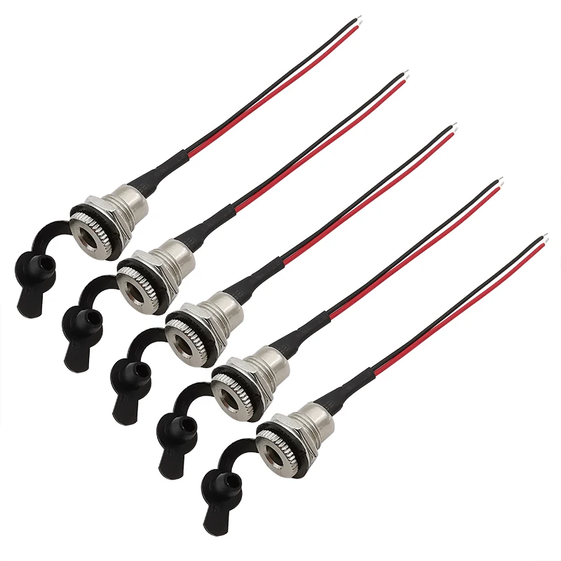 DC099 5.5mm x 2.1mm DC Power Socket Threaded Female Connector Adapter 2/5Pcs 20AWG Cable Wires 10/15/20cm DC-099