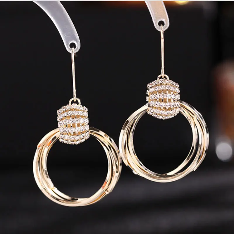 

Trendy 925 Pure Silver Needle Multi-Layer Circle Earrings With Diamond Earrings And Anti Allergic Temperament Earrings