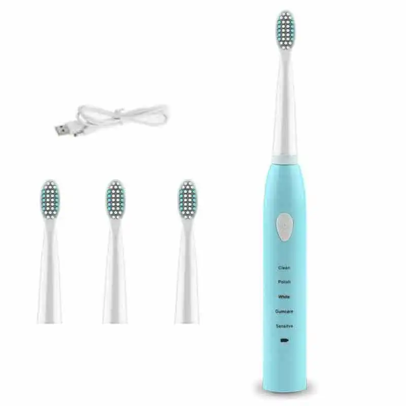 

Toothbrush Ultrasonic Tooth brush Vibration USB Rechargeable 5 Modes with 4 Replacement Heads Electric Washable Machine
