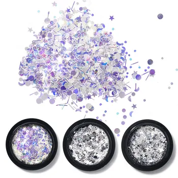 

1 box nail silvery glitter Stars flakes shiny Mirror surface 3D glitter Moon glitter bling varnish manicure nails Art decoration