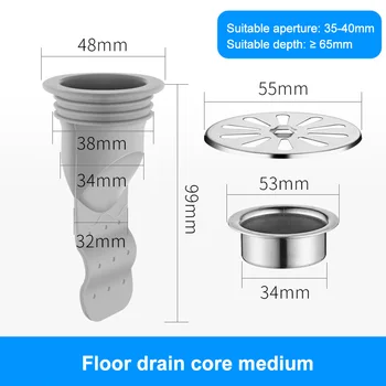 

Filter Floor Drain Core Set Household Pipe Sealing Shower Toilet Sewer Kitchen With Steel Ring Inner Bathtub Silicone Deodorant