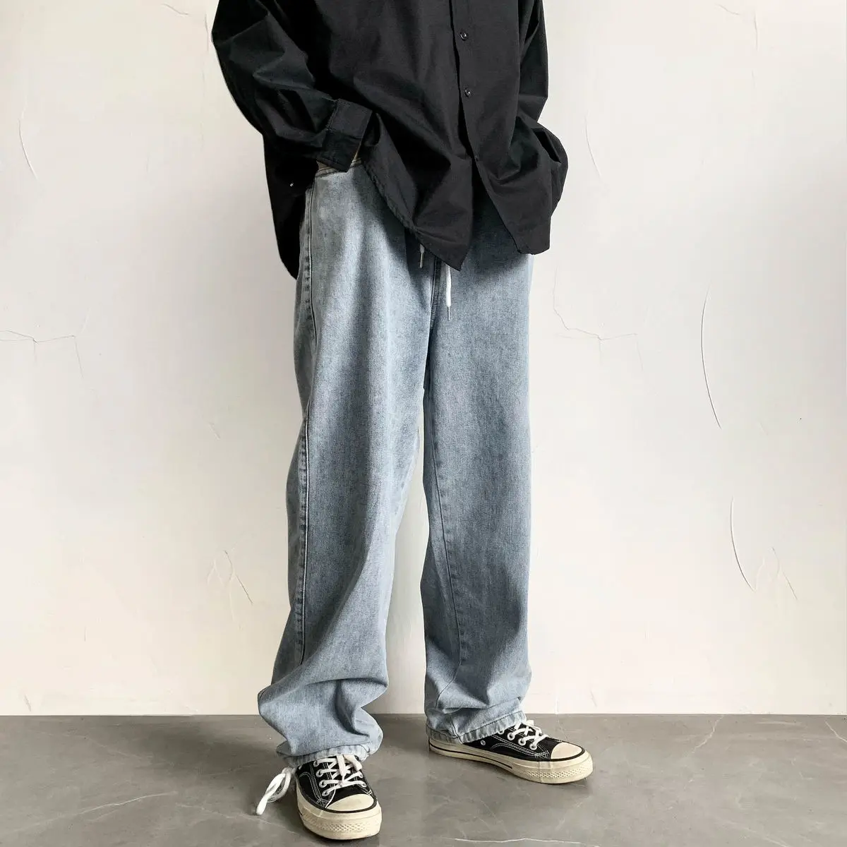 2020 Men's Loose Elastic Waist Black/blue Casual Pants Baggy Homme Stretch Cargo Pocket Jeans Biker Denim Trousers Size S-2XL - Image 3