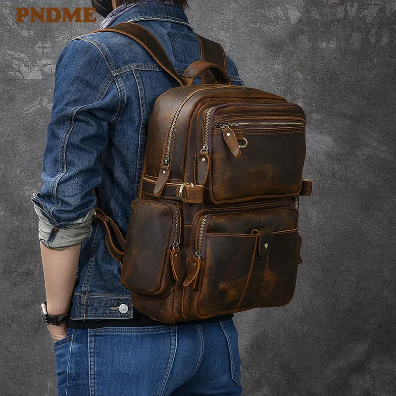 Винтажный высококачественный мужской рюкзак PNDME из натуральной кожи роскошный