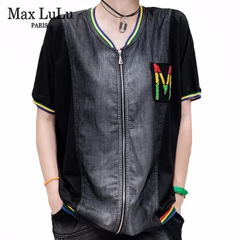 

Max LuLu 2020 New Summer Korean Fashion Style Ladies Punk Coats Womens Casual Printed Jackets Female Denim Streetwear Plus Size