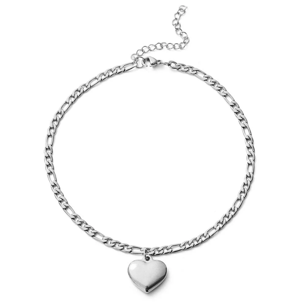 Women's Ankle Leg Bracelet Beach Jewelry Ladies Gold Color Stainless Steel Figaro Chain With Heart Pendant Anklets for Women silver anklet bracelet ankle chains fashion accessories