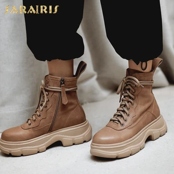 

SARAIRIS Brand New Fashion Flat Platform Genuine Leather Autumn Winter Women Shoes Cow Suede Skin Ankle Boots