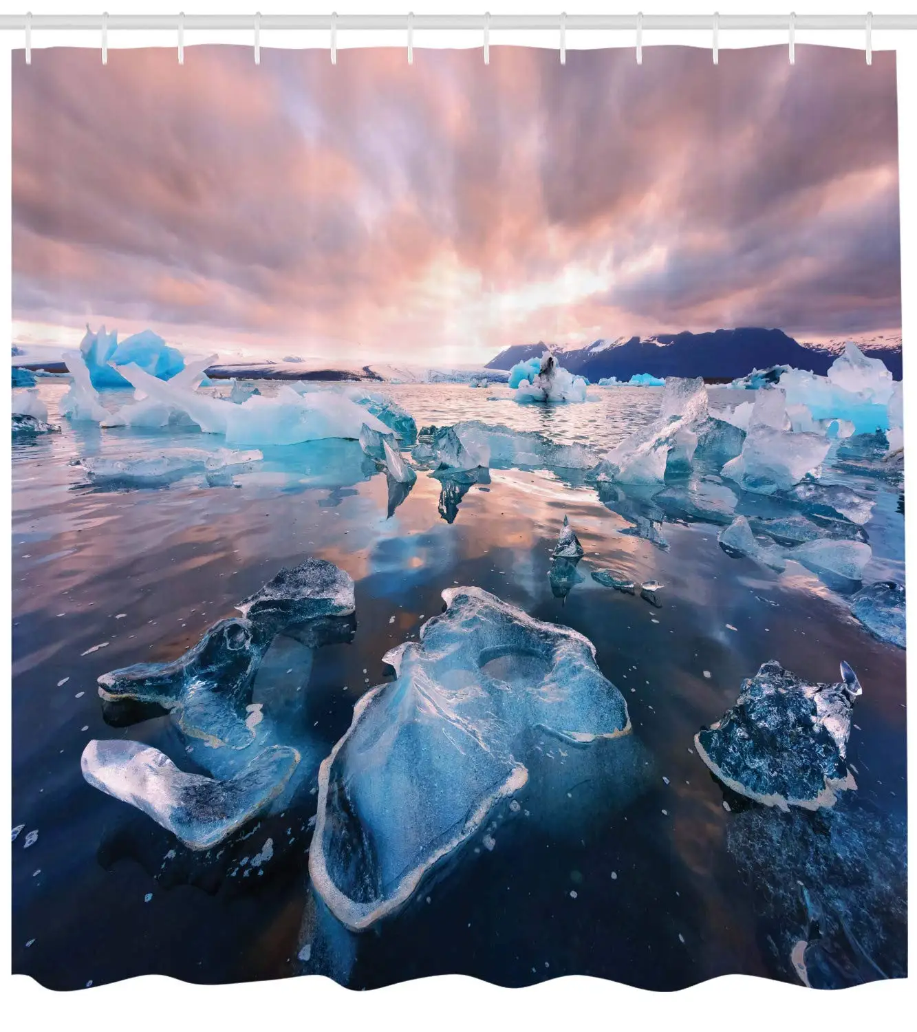 Iceland Shower Curtain Icebergs in Jokulsarlon Glacial Lagoon Adventurous Destinations Northern European Cloth Fabric Bathroom | Дом и сад