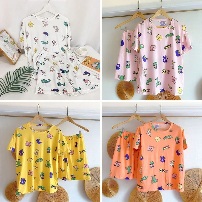 

Women Short-sleeved fashion Pajamas Loose Plus Size Girl Two-piece Sexy Lingerie Sleepwear Summer nightwear T T