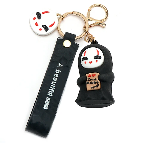 Spirited Away Kawaii Keychain Cartoon Faceless Man Pendant Key Rings Lanyard Women Bag Toys Doll Friend Gift Prop