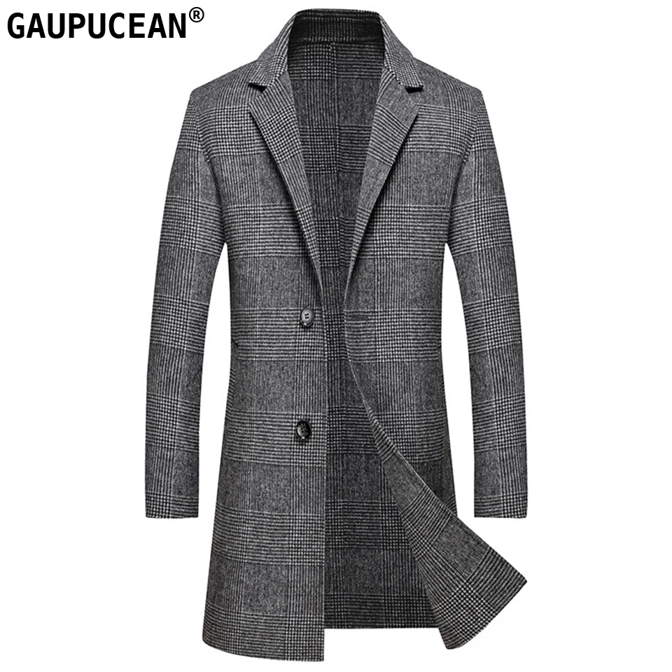 Man Wool Long Coats Single Breasted Quality Buttons Male Crease Resistant Plaid Trench Pockets Men Double-faced Woolen Overcoat Man Wool Long Coats Single Breasted Quality Buttons Male Crease Resistant Plaid Trench Pockets Men Double-faced Woolen Overcoat