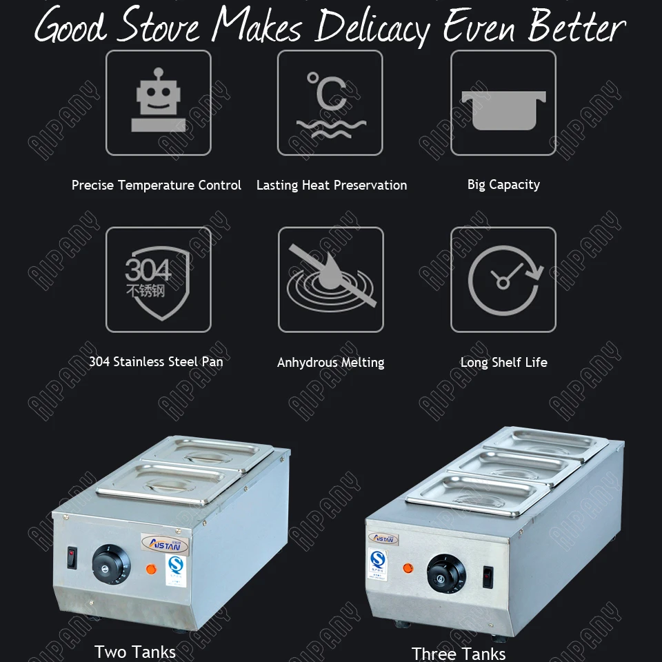 EH22 2/3/4 tanks electric chocolate stove stainless steel chocolate melting pot oven commercial hot chocolate bain marie