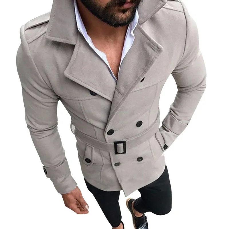 light gray Мужское деловое длинное пальто, модный приталенный Тренч с длинными рукавами, повседневная офисная длинная куртка, мужское осеннее пальто, новая мужская верхняя одежда - Цвет: light gray