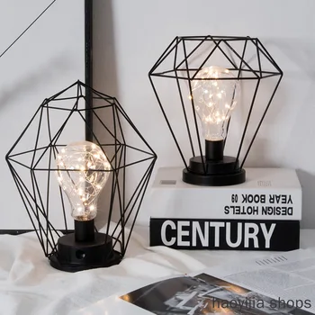 

New products next to home decoration table luminous creative geometric LED night light iron copper line dormitory night light