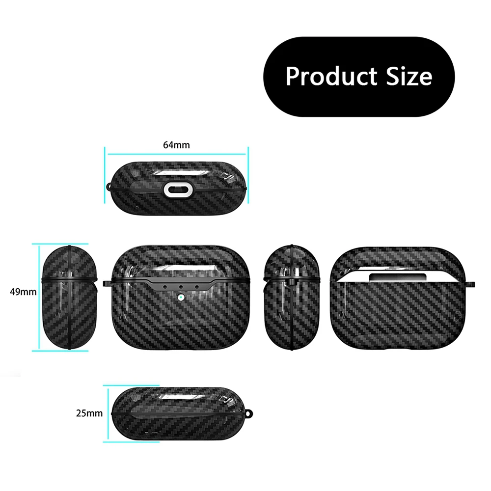 For AirPods Pro Case Carbon Fiber Litchi Grain Shockproof Earphones Protective Cover with Keychain For Air Pods Pro Case