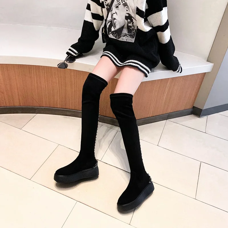ZVQ winter newest fashion over knee boots outside comfortable high heels platform crystal kid suede women shoes drop shipping