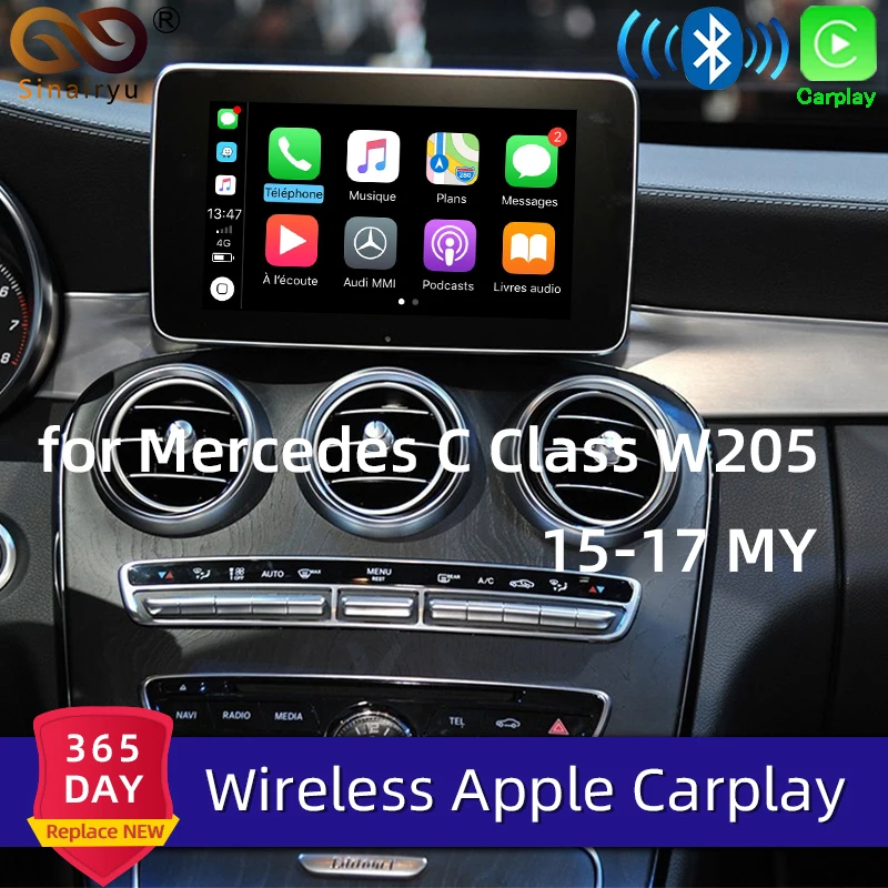 Sinairyu Aftermarket Беспроводной OEM Apple CarPlay Android авто зеркало Дооснащение Mercedes C Класс W205 GLC